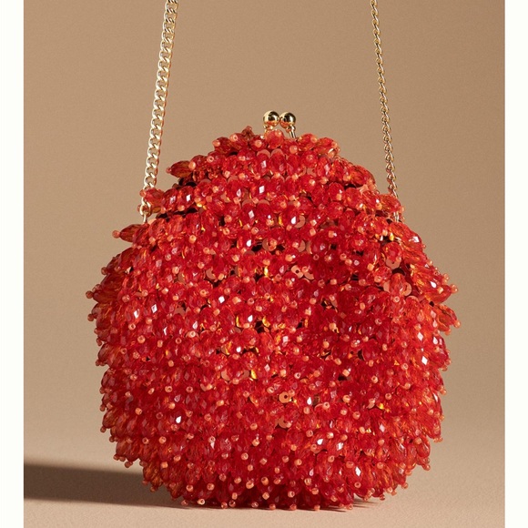 Anthropologie Beaded Fringe Crossbody Bag in coral orange - Picture 2 of 9